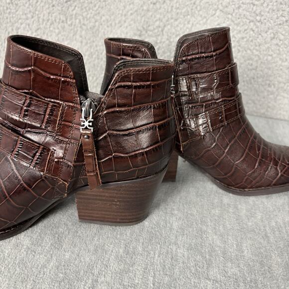 SAM EDELMAN Leather Western Ankle Heel Boots Brown Women's Sz 9.5M - Picture 9 of 14